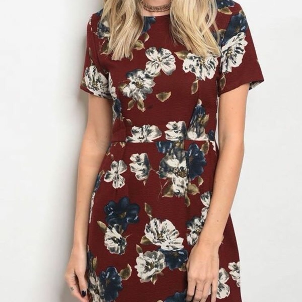 Burgundy flowered dress